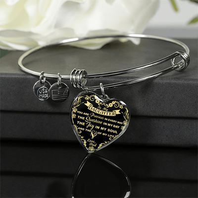 My Daughter, You are Precious (Yellow on Black) - Silver Finished Heart Bangle Bracelet - podprintz.com