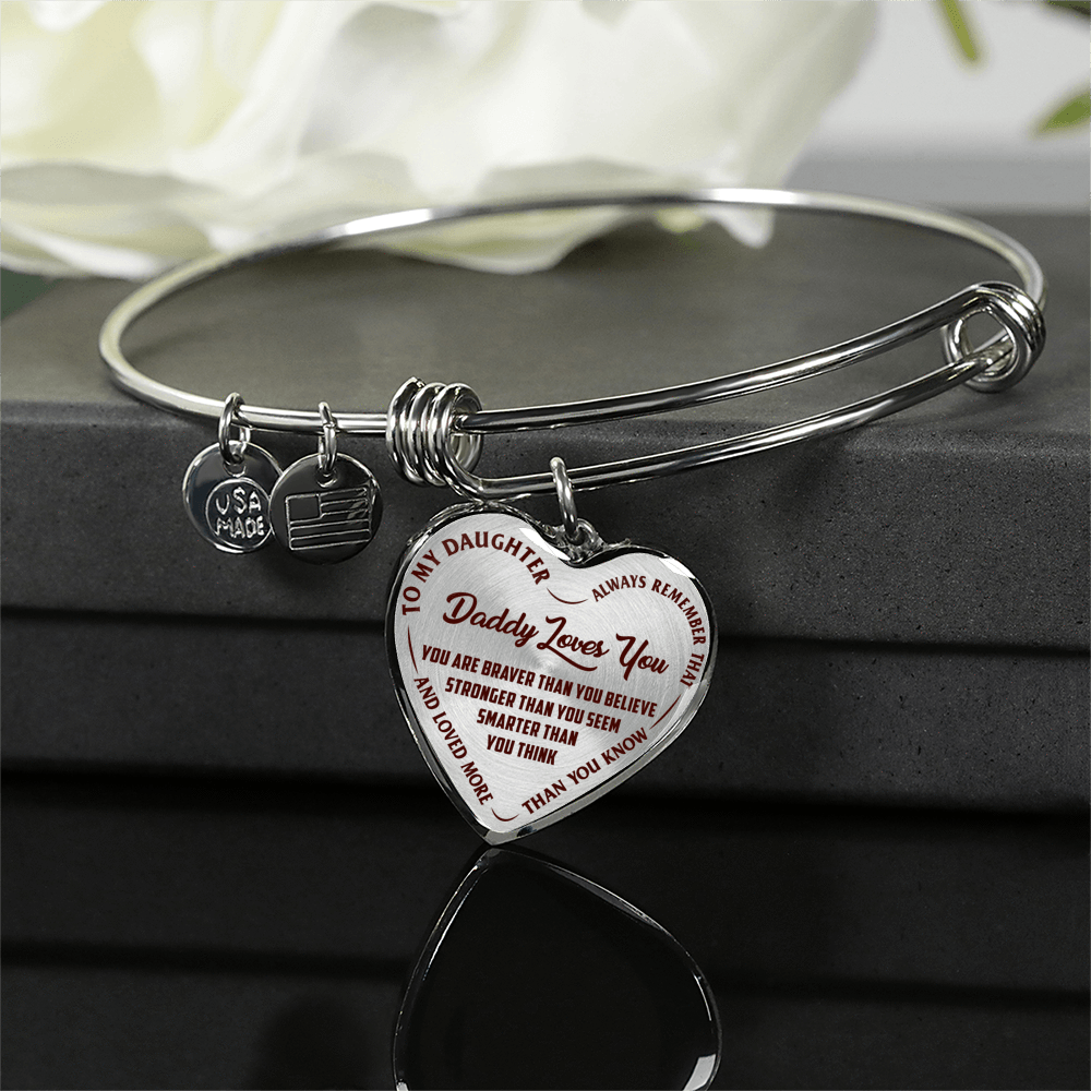 Daddy Loves You Father/Daughter Silver or Gold Finished Necklace or Bangle Bracelet Dark (Red on Transparent) - podprintz.com