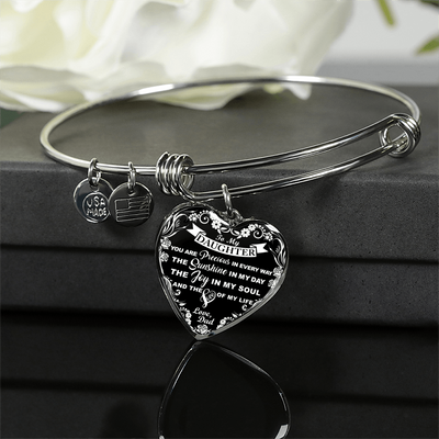 My Daughter, You are Precious (White on Black) - Silver Finished Heart Bangle Bracelet - podprintz.com