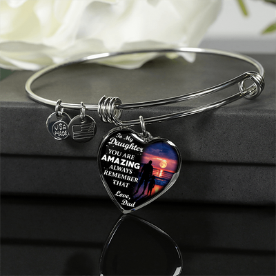 My Daughter, You are Amazing, Love Dad - Silver Finished Heart Bangle Bracelet - podprintz.com