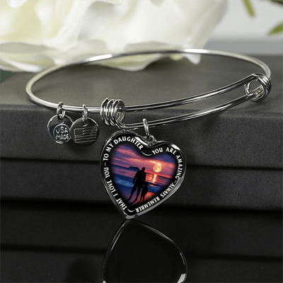 My Daughter, You are Amazing, Silver or Gold Finished Heart Shaped Bracelet (Full Moon Beach Black Edition) - podprintz.com