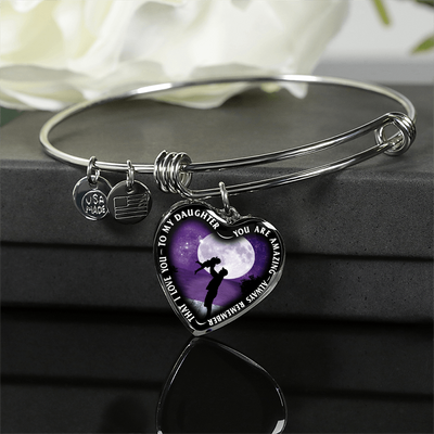My Daughter, You are Amazing, Silver or Gold Finished Heart Shaped Bangle Bracelet (Purple Sky Moon Edition) - podprintz.com