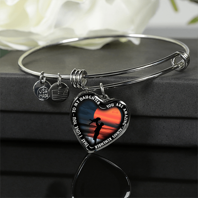 My Daughter, You are Amazing, Silver or Gold Finished Heart Shaped Bangle Bracelet (Ocean Deck Sunset Edition) - podprintz.com