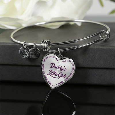 DADDY'S LITTLE GIRL GOLD OR SILVER FINISHED HEART SHAPED NECKLACE OR BANGLE BRACELET, PURPLE ON TRANSPARENT (EO) - podprintz.com