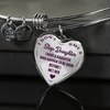 I DON'T HAVE A STEPDAUGHTER, BORN BEFORE I MET HER, SILVER OR GOLD FINISHED HEART SHAPED BANGLE BRACELET (PURPLE ON TRANSPARENT) - podprintz.com