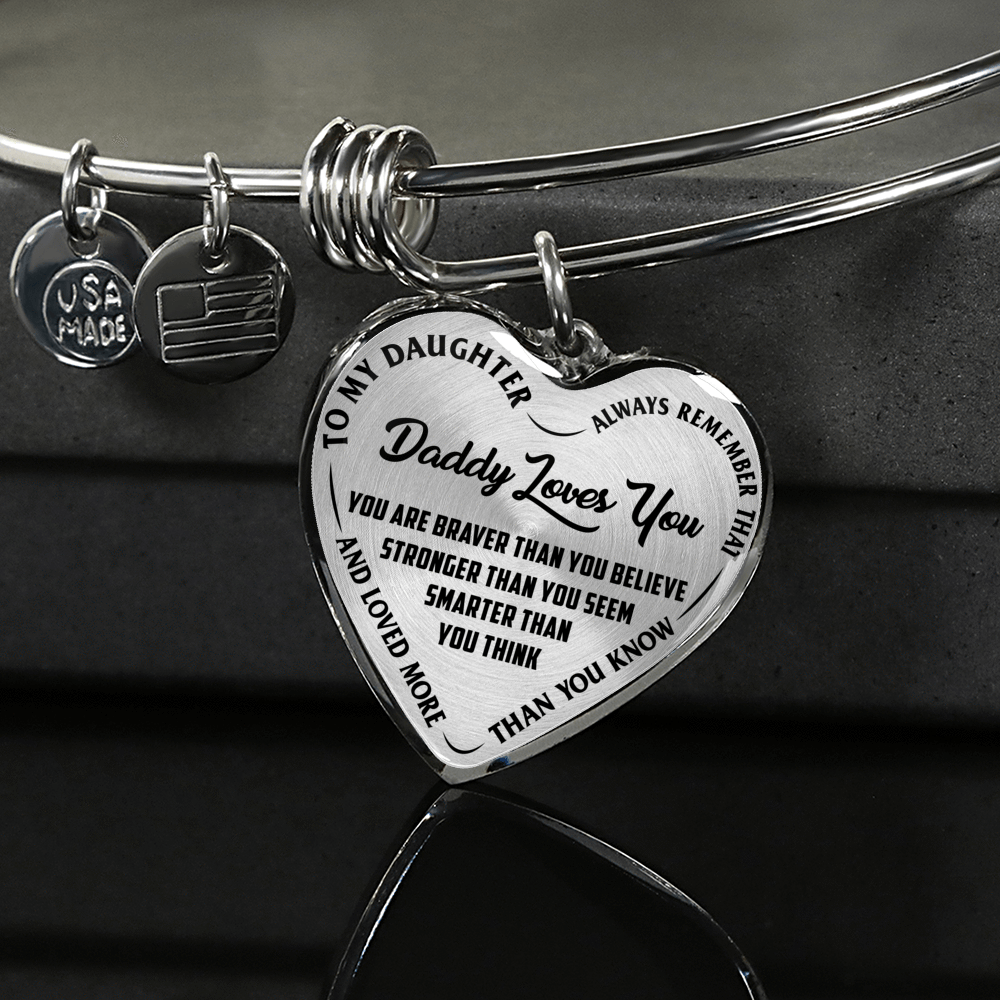 Daddy Loves You Necklace or Bracelet, Gold or Silver, Laser Engrave Option - podprintz.com