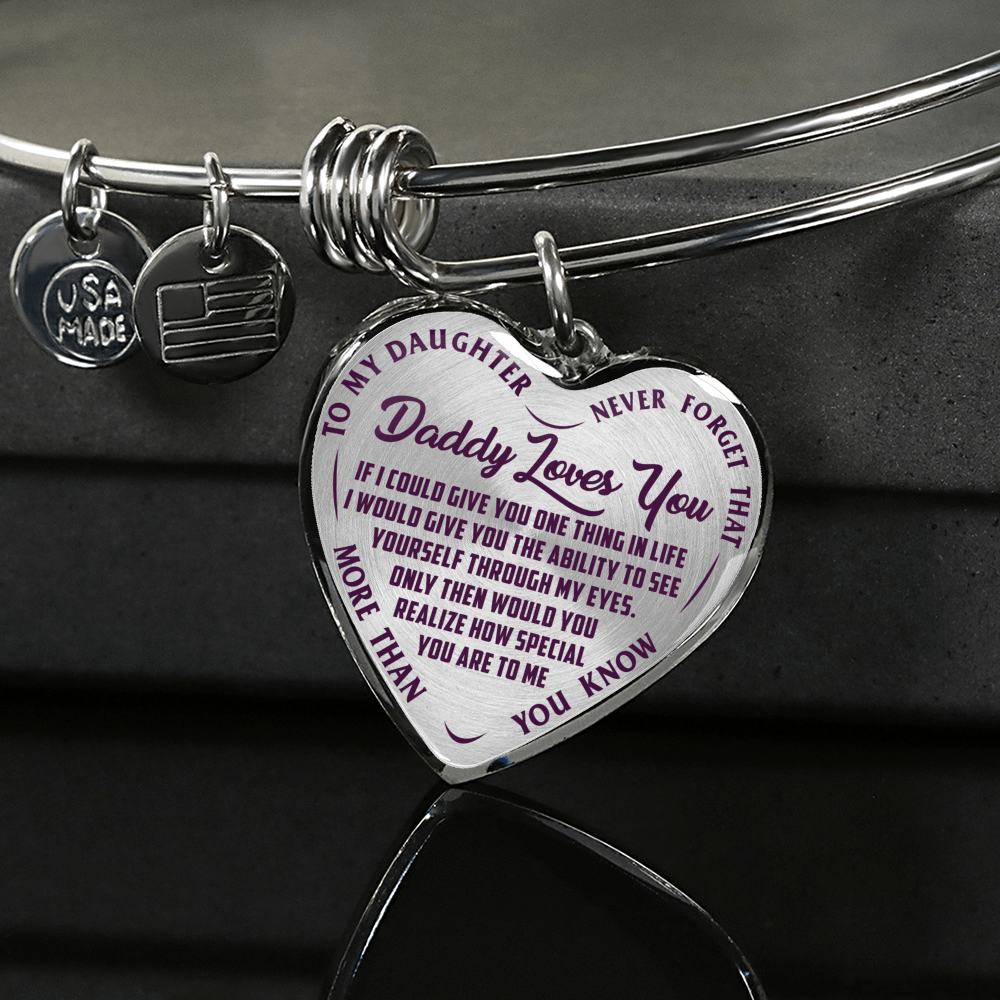 Daddy Loves You, Never Forget, Silver or Gold Finished Necklace or Bangle Bracelet (Engraving Option) - podprintz.com