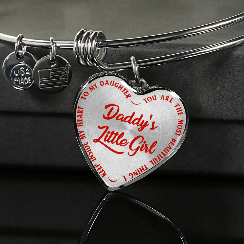 Daddy's Little Girl Gold or Silver Finished Heart Shaped Bangle Bracelet (Red on Transparent) - podprintz.com