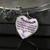 MY DAUGHTER YOU ARE PRECIOUS, SUNSHINE, JOY LOVE MOM - SILVER AND GOLD FINISHED HEART SHAPED BANGLE BRACELET (PURPLE ON TRANSPARENT) - podprintz.com