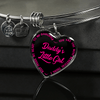 Daddy's Little Girl Gold or Silver Finished Heart Shaped Bangle Bracelet (Pink on Black) - podprintz.com