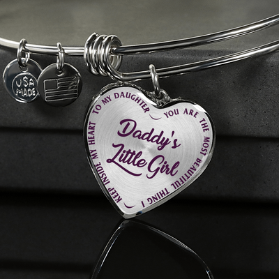 DADDY'S LITTLE GIRL GOLD OR SILVER FINISHED HEART SHAPED NECKLACE OR BANGLE BRACELET, PURPLE ON TRANSPARENT (EO) - podprintz.com