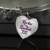 ROCKIN' THE SPOILED, WIFE LIFE - SILVER AND GOLD FINISHED HEART SHAPED BANGLE BRACELET (PURPLE TEXT ON TRANSPARENT) - podprintz.com