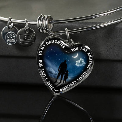 MY DAUGHTER, YOU ARE AMAZING, SILVER OR GOLD FINISHED HEART SHAPED BRACELET (MOON & STARS EDITION) - podprintz.com