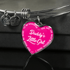Daddy's Little Girl Gold or Silver Finished Heart Shaped Bangle Bracelet (White on Pink) - podprintz.com