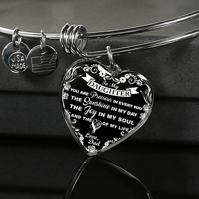 My Daughter, You are Precious (White on Black) - Silver Finished Heart Bangle Bracelet - podprintz.com