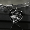 I DON'T HAVE A STEPDAUGHTER, SILVER OR GOLD FINISHED HEART SHAPED BANGLE BRACELET (WHITE ON BLACK) - podprintz.com