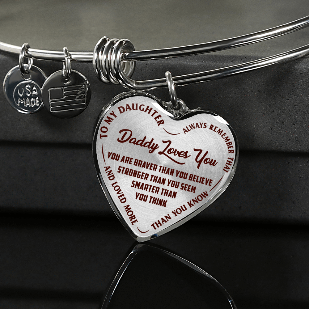 Daddy Loves You Father/Daughter Silver or Gold Finished Necklace or Bangle Bracelet Dark (Red on Transparent) - podprintz.com