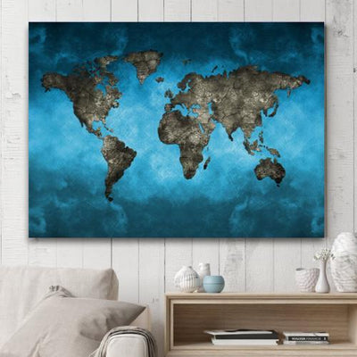Ocean Blue World Map Canvas Wall Art (Made in the USA) - podprintz.com